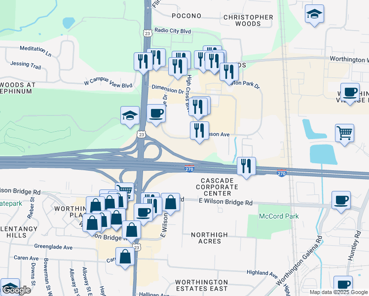 map of restaurants, bars, coffee shops, grocery stores, and more near 115 Hutchinson Avenue in Columbus