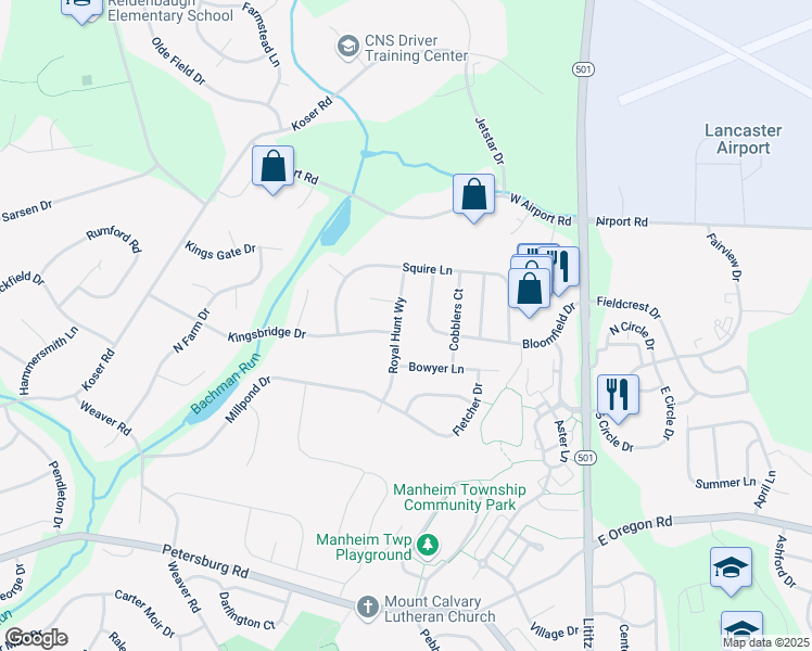 map of restaurants, bars, coffee shops, grocery stores, and more near 324 Royal Hunt Way in Lititz