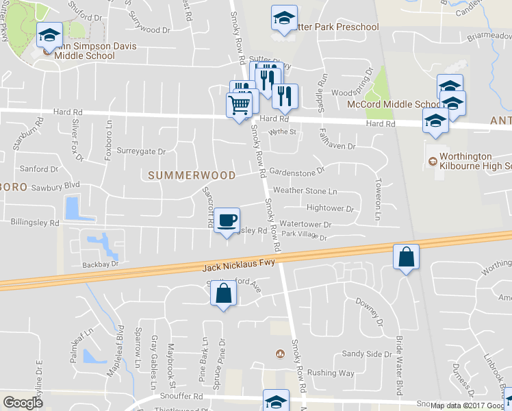 map of restaurants, bars, coffee shops, grocery stores, and more near 1895 Slaton Court in Columbus