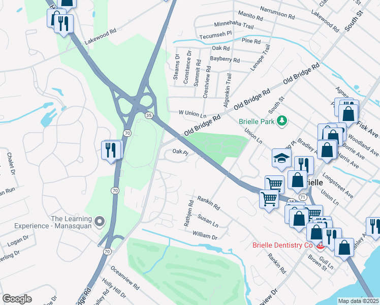 map of restaurants, bars, coffee shops, grocery stores, and more near 27 Brandywyne in Brielle