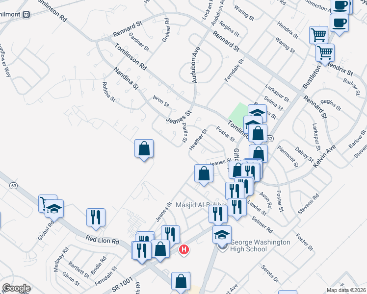 map of restaurants, bars, coffee shops, grocery stores, and more near 452 Parlin Street in Philadelphia
