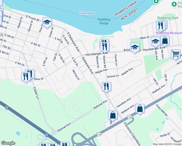 map of restaurants, bars, coffee shops, grocery stores, and more near 292 Delaware Avenue in Florence