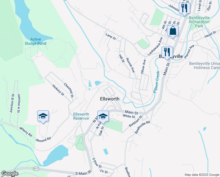 map of restaurants, bars, coffee shops, grocery stores, and more near 50 Locust Street in Ellsworth