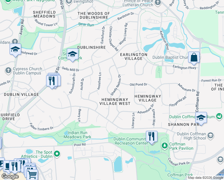 map of restaurants, bars, coffee shops, grocery stores, and more near 7066 Wendy Trail Lane in Dublin