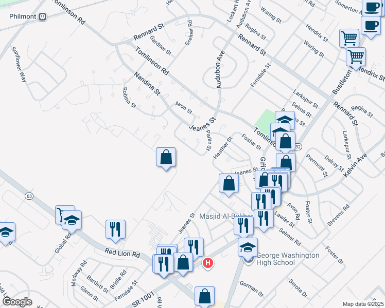 map of restaurants, bars, coffee shops, grocery stores, and more near 426 Parlin Street in Philadelphia