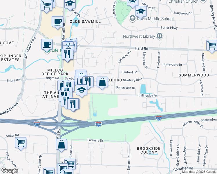 map of restaurants, bars, coffee shops, grocery stores, and more near 2541 Annelane Boulevard in Columbus