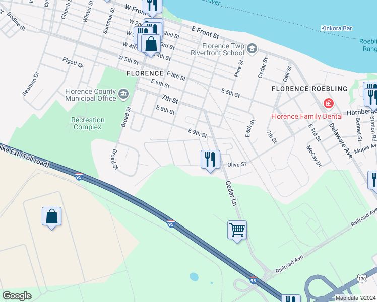 map of restaurants, bars, coffee shops, grocery stores, and more near Florence Tollgate Road 2 in Florence Township