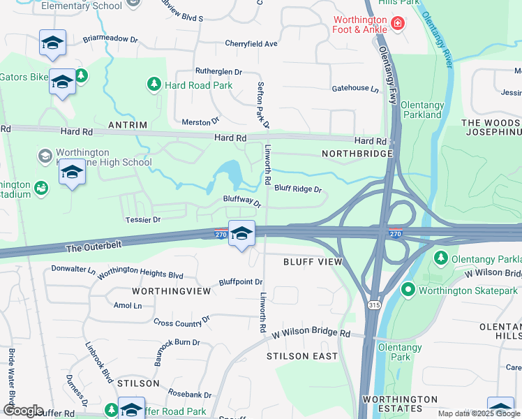 map of restaurants, bars, coffee shops, grocery stores, and more near 996 Santana Street in Columbus