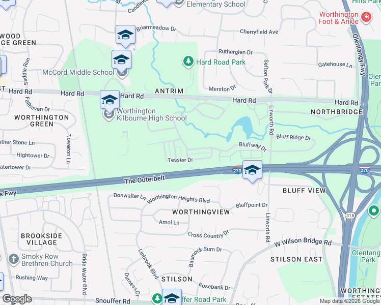 map of restaurants, bars, coffee shops, grocery stores, and more near 1208 Tessier Drive in Columbus