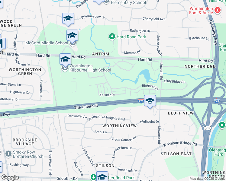 map of restaurants, bars, coffee shops, grocery stores, and more near 1208 Tessier Drive in Columbus
