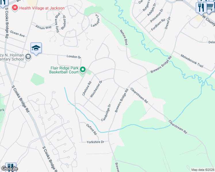 map of restaurants, bars, coffee shops, grocery stores, and more near 20 Liverpool Court in Jackson Township