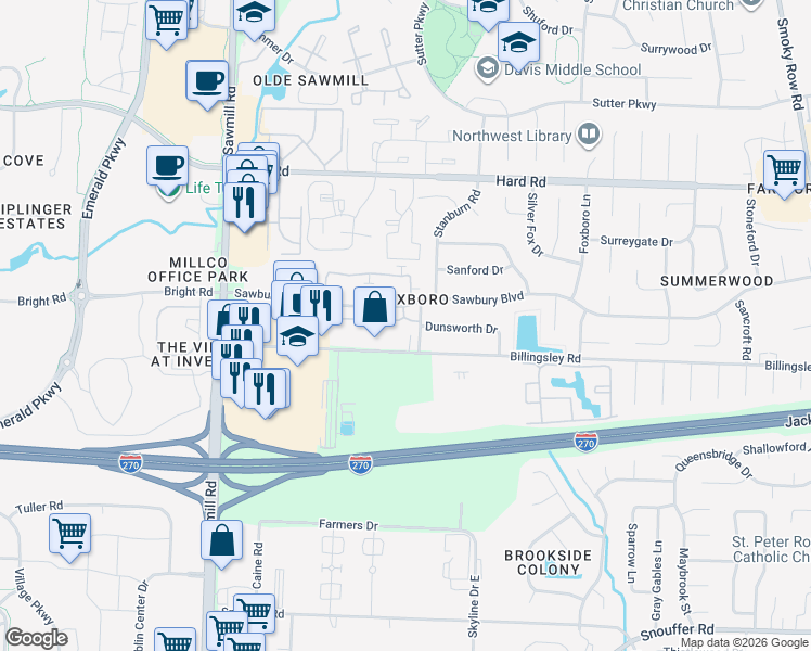 map of restaurants, bars, coffee shops, grocery stores, and more near 2541 Annelane Boulevard in Columbus