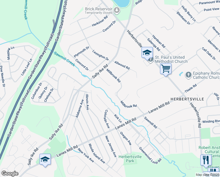 map of restaurants, bars, coffee shops, grocery stores, and more near 720 Maidenstone Drive in Brick