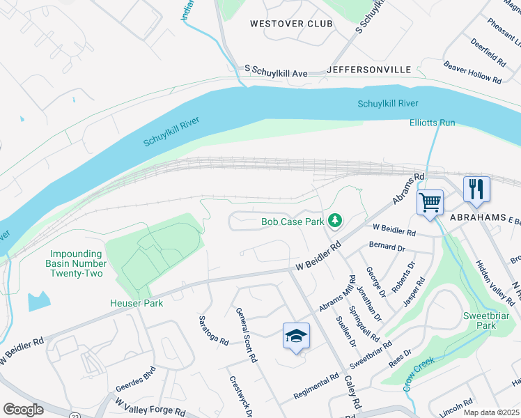map of restaurants, bars, coffee shops, grocery stores, and more near 348 Glenn Rose Circle in King of Prussia