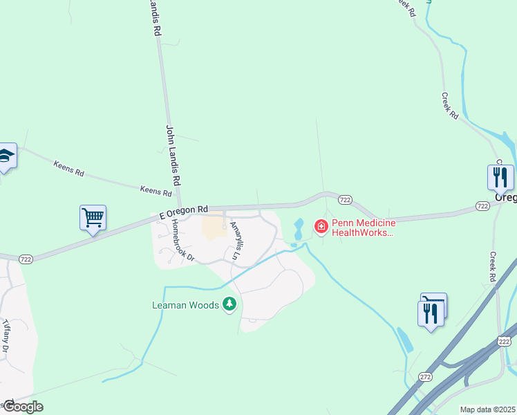 map of restaurants, bars, coffee shops, grocery stores, and more near 1001 East Oregon Road in Lititz