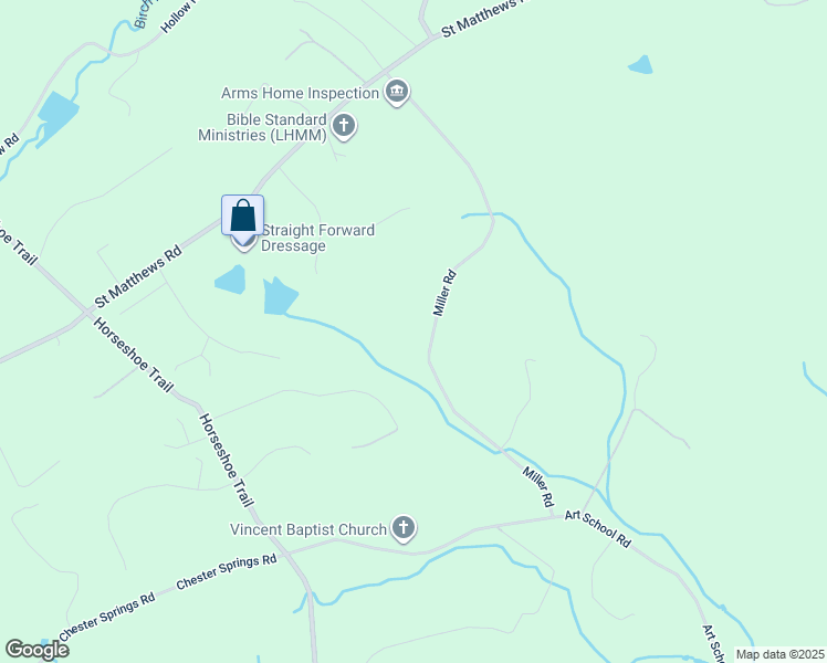map of restaurants, bars, coffee shops, grocery stores, and more near 2172 Miller Road in Chester Springs