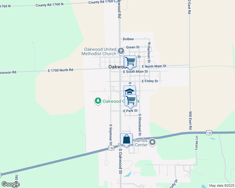 map of restaurants, bars, coffee shops, grocery stores, and more near 351-399 South Oakwood Street in Oakwood