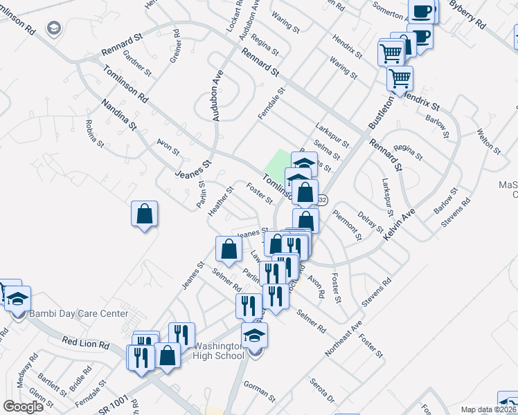 map of restaurants, bars, coffee shops, grocery stores, and more near 528 Avon Street in Philadelphia