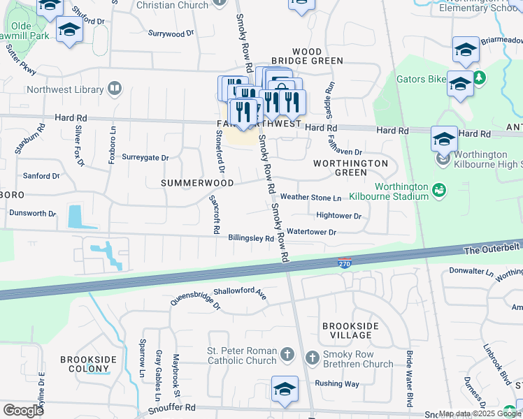 map of restaurants, bars, coffee shops, grocery stores, and more near 1895 Slaton Court in Columbus