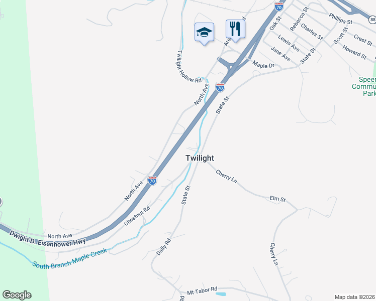 map of restaurants, bars, coffee shops, grocery stores, and more near 5 Frye Lane in Charleroi