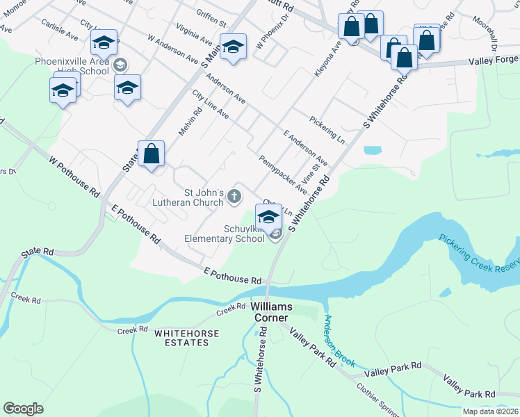 map of restaurants, bars, coffee shops, grocery stores, and more near 600 Cherry Lane in Phoenixville
