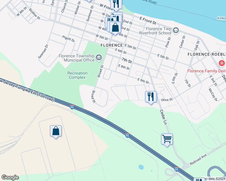 map of restaurants, bars, coffee shops, grocery stores, and more near 2 Florence Tollgate in Florence Township