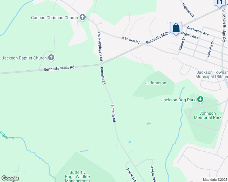 map of restaurants, bars, coffee shops, grocery stores, and more near 49 Butterfly Road in Jackson Township