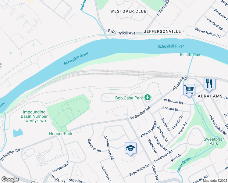 map of restaurants, bars, coffee shops, grocery stores, and more near 348 Glenn Rose Circle in King of Prussia