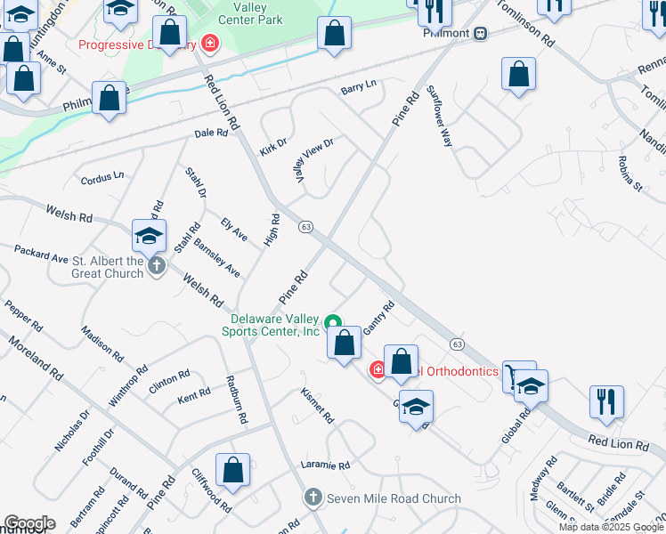 map of restaurants, bars, coffee shops, grocery stores, and more near 2424 Michael Road in Montgomery County