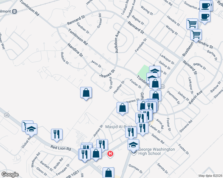 map of restaurants, bars, coffee shops, grocery stores, and more near 452 Parlin Street in Philadelphia