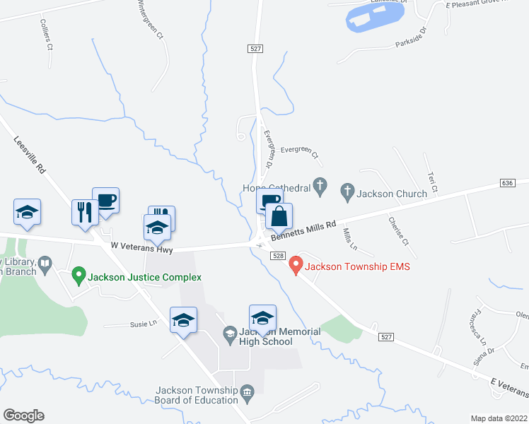 map of restaurants, bars, coffee shops, grocery stores, and more near 14 Phoenix Court in Jackson Township