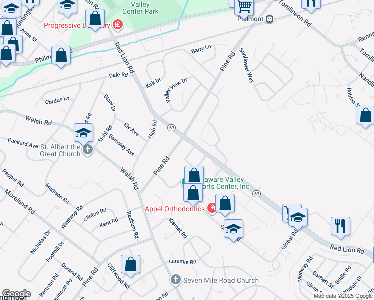 map of restaurants, bars, coffee shops, grocery stores, and more near 2424 Michael Road in Montgomery County