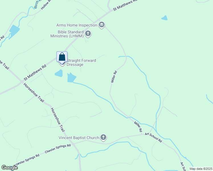 map of restaurants, bars, coffee shops, grocery stores, and more near 2172 Miller Road in Chester Springs