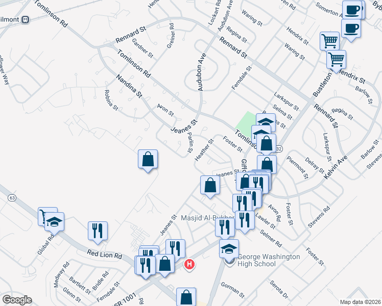 map of restaurants, bars, coffee shops, grocery stores, and more near 452 Parlin Street in Philadelphia