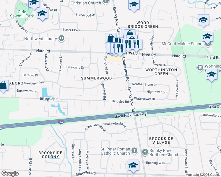 map of restaurants, bars, coffee shops, grocery stores, and more near 1993 Slaton Court in Columbus