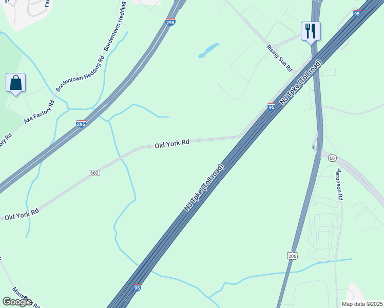 map of restaurants, bars, coffee shops, grocery stores, and more near 2452 Old York Road in Bordentown