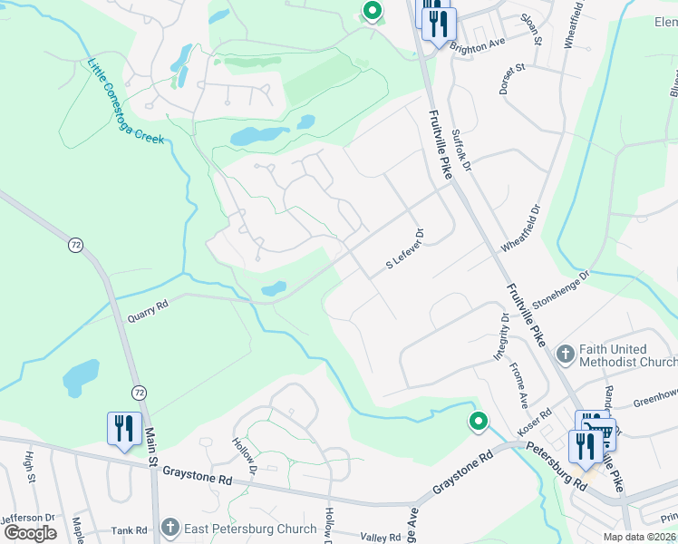 map of restaurants, bars, coffee shops, grocery stores, and more near 705 Honey Farm Road in Lititz