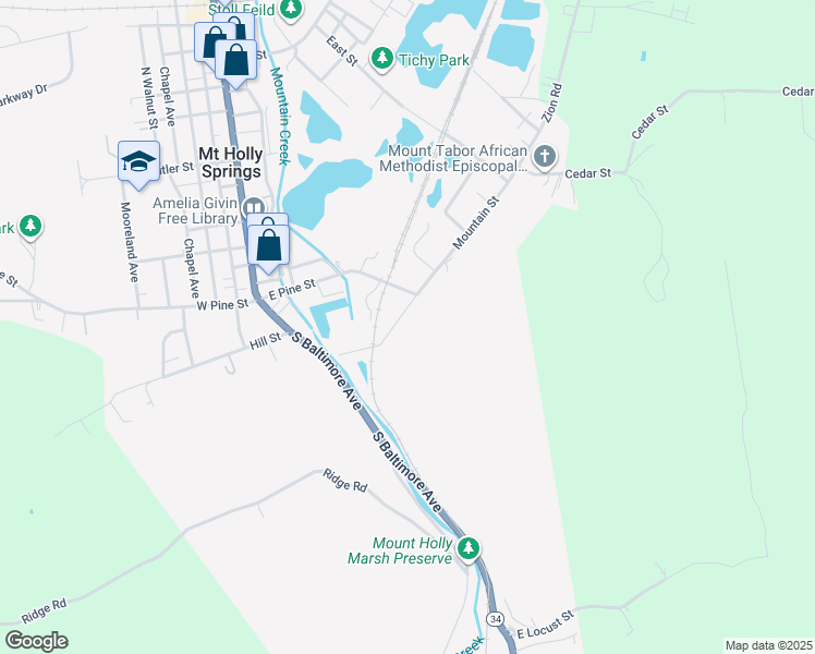 map of restaurants, bars, coffee shops, grocery stores, and more near in Mount Holly Springs
