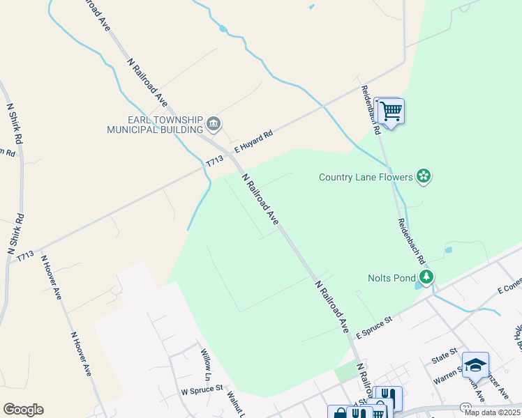 map of restaurants, bars, coffee shops, grocery stores, and more near 438 North Railroad Avenue in New Holland