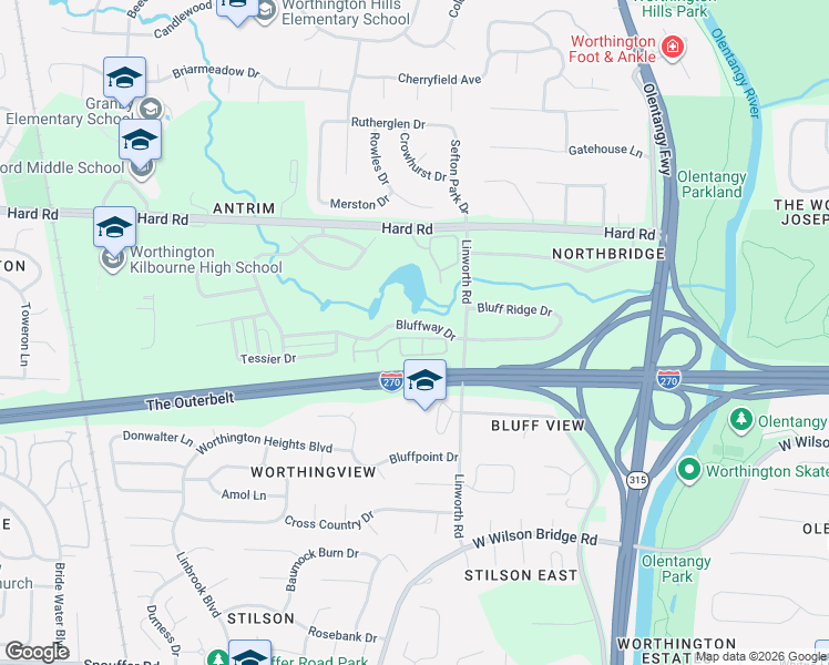 map of restaurants, bars, coffee shops, grocery stores, and more near 1028 Santana Street in Columbus