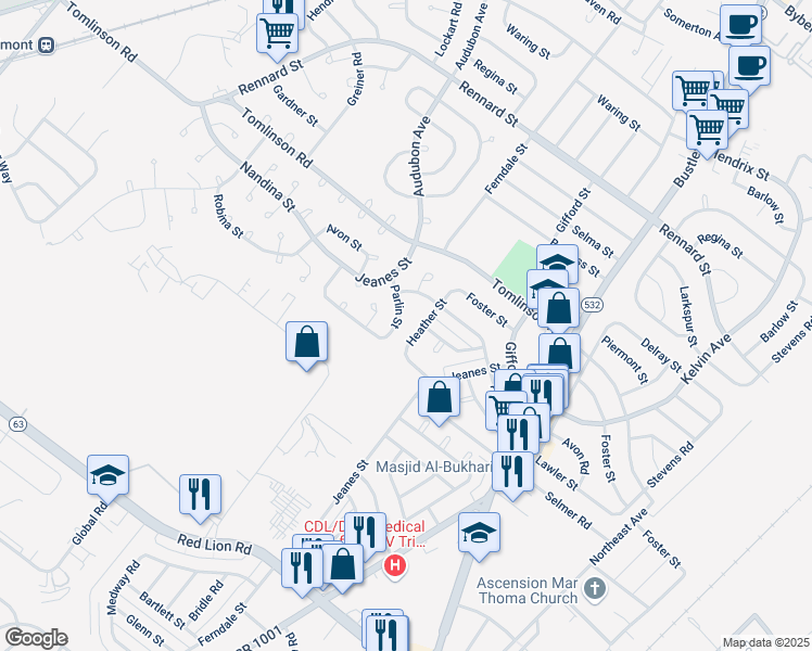 map of restaurants, bars, coffee shops, grocery stores, and more near 452 Parlin Street in Philadelphia