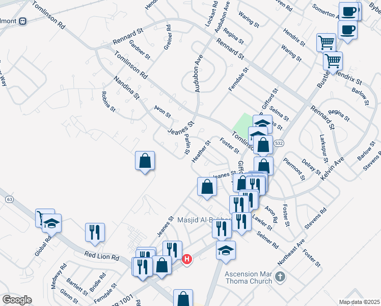 map of restaurants, bars, coffee shops, grocery stores, and more near 464 Parlin Street in Philadelphia