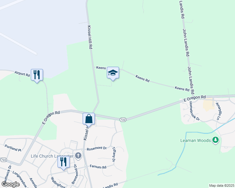 map of restaurants, bars, coffee shops, grocery stores, and more near 3167 Kissel Hill Road in Lititz