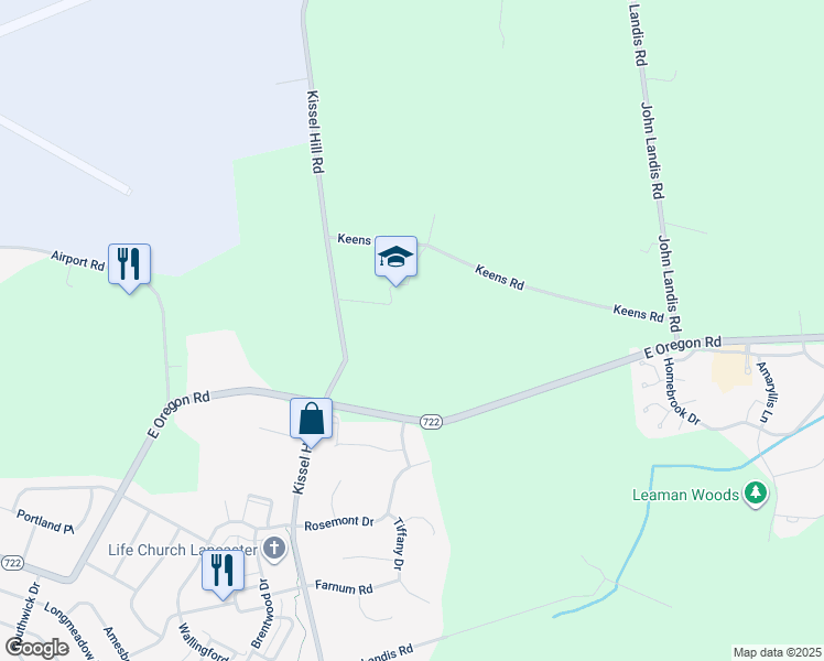 map of restaurants, bars, coffee shops, grocery stores, and more near 3167 Kissel Hill Road in Lititz