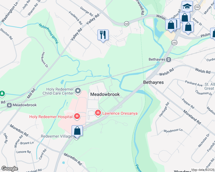map of restaurants, bars, coffee shops, grocery stores, and more near 1700 Huntingdon Pike in Montgomery County