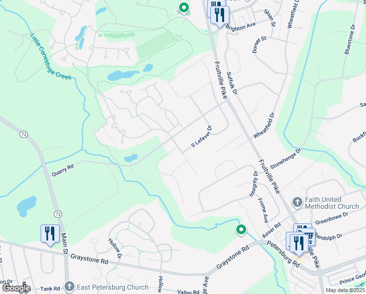 map of restaurants, bars, coffee shops, grocery stores, and more near 906 Bent Creek Drive in Lititz