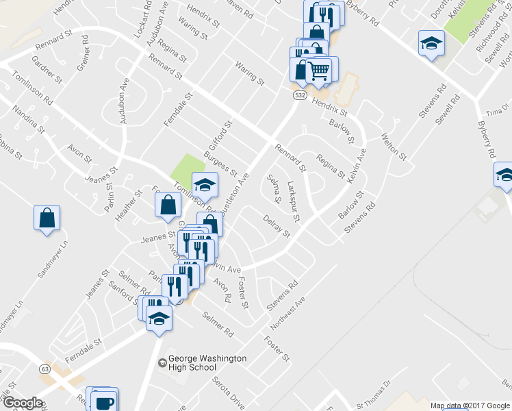map of restaurants, bars, coffee shops, grocery stores, and more near 807 Delray Street in Philadelphia