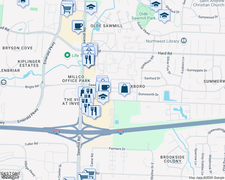 map of restaurants, bars, coffee shops, grocery stores, and more near 2648 Billingsley Road in Columbus