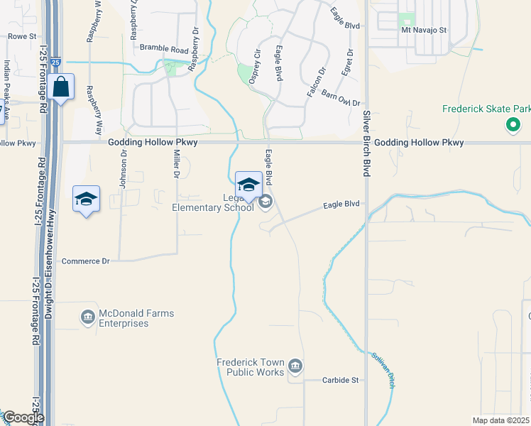 map of restaurants, bars, coffee shops, grocery stores, and more near 7701 Eagle Boulevard in Frederick