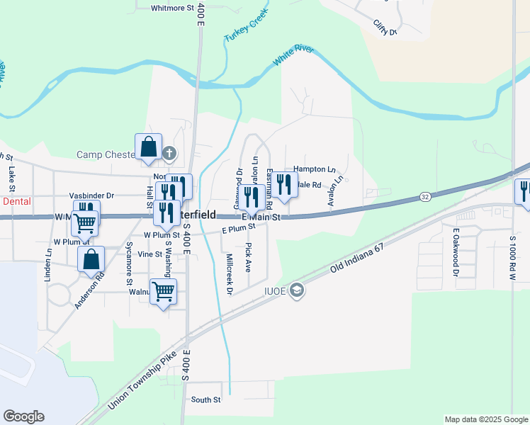map of restaurants, bars, coffee shops, grocery stores, and more near 7 Eastman Road in Anderson